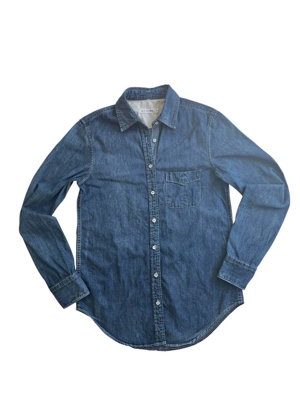 rag & bone Women’s Cotton/Silk Blend Indigo Chambray Denim Button-Down Shirt